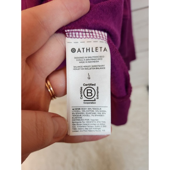 Athleta Women's Purple Solid Stretch Exotic Fuchsia Henley Sweatshirt Size Large - Picture 4 of 6